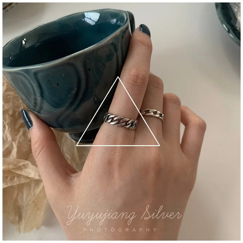VENTFILLE 925 Sterling Silver Finger Rings Hollow Chain