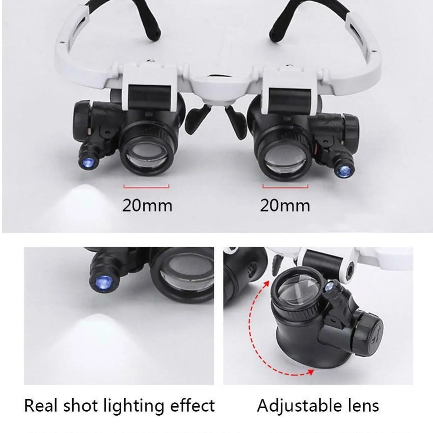 2XLED Watch Jeweler Repair Magnifier Head-Mounted