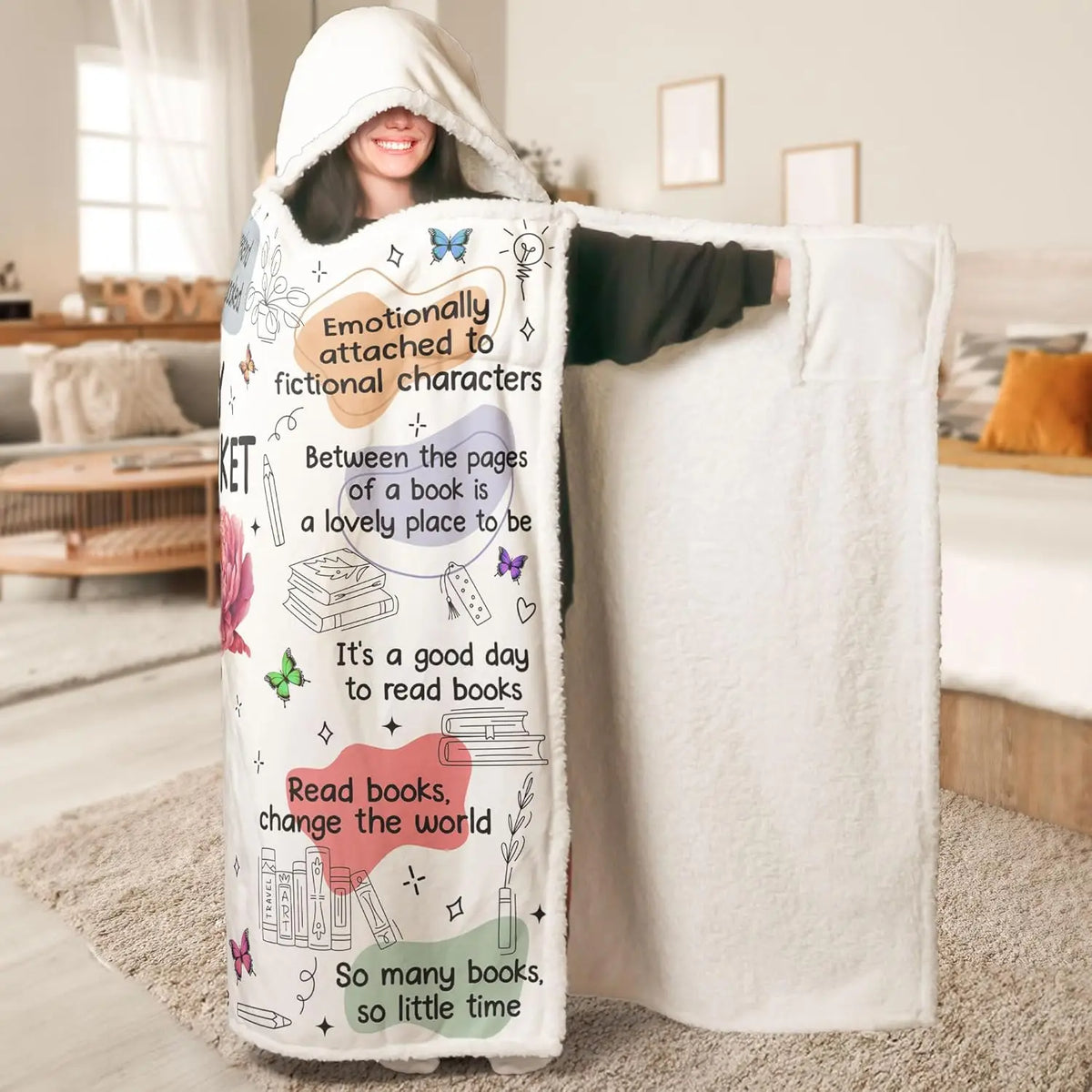 Personalized Wearable Hooded Blanket, Book Lovers Gifts