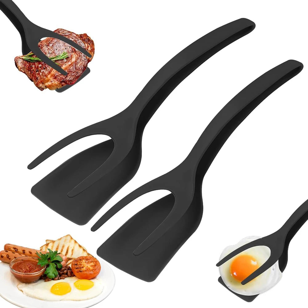 2-in-1 Grip Flip Spatula Tongs - Nylon Non-Stick Egg