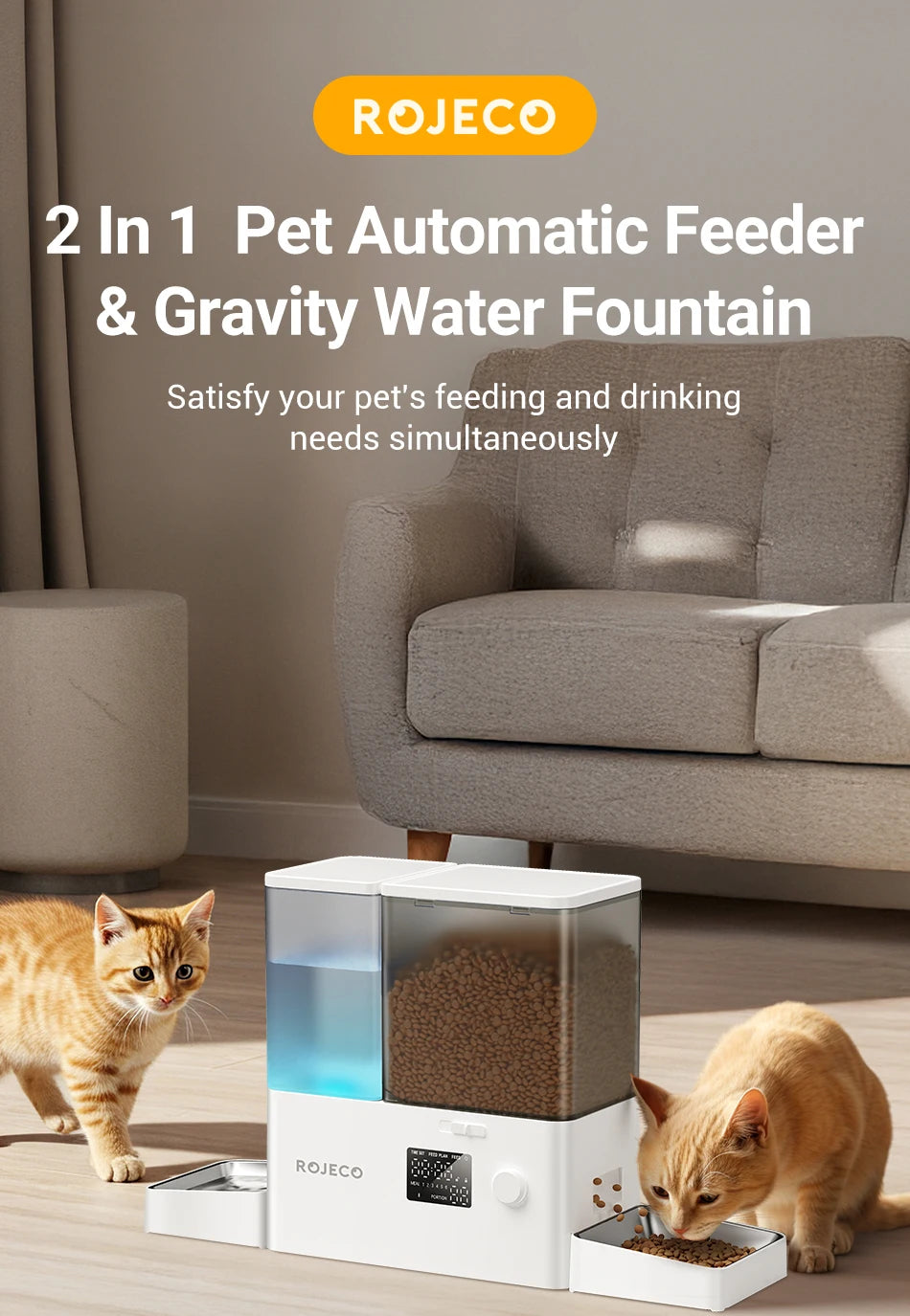 Automatic Pet Feeder Water Fountain 2 in 1 Drinking Feeding