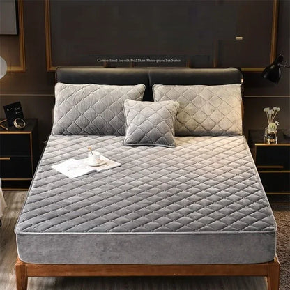 Crystal Velvet Thicken Quilted Mattress Cover Pillowcase