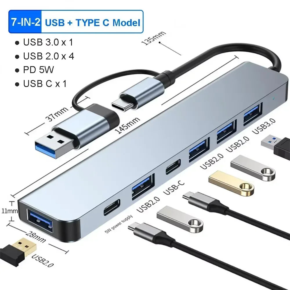 USB C Hub 8In1 7in2 7in1 Type C 3.1 To 4K HDMI Adapter
