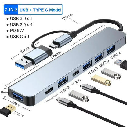 USB C Hub 8In1 7in2 7in1 Type C 3.1 To 4K HDMI Adapter