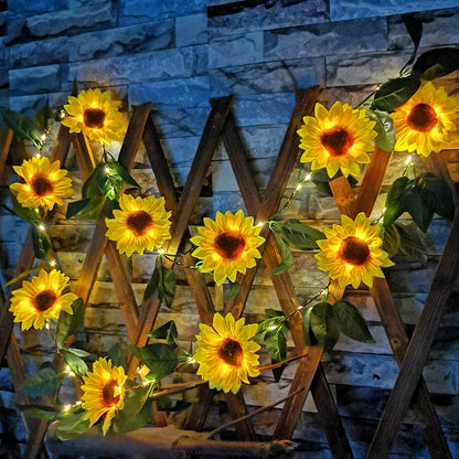 Solar Powered Sunflower Rose String Lights Artificial