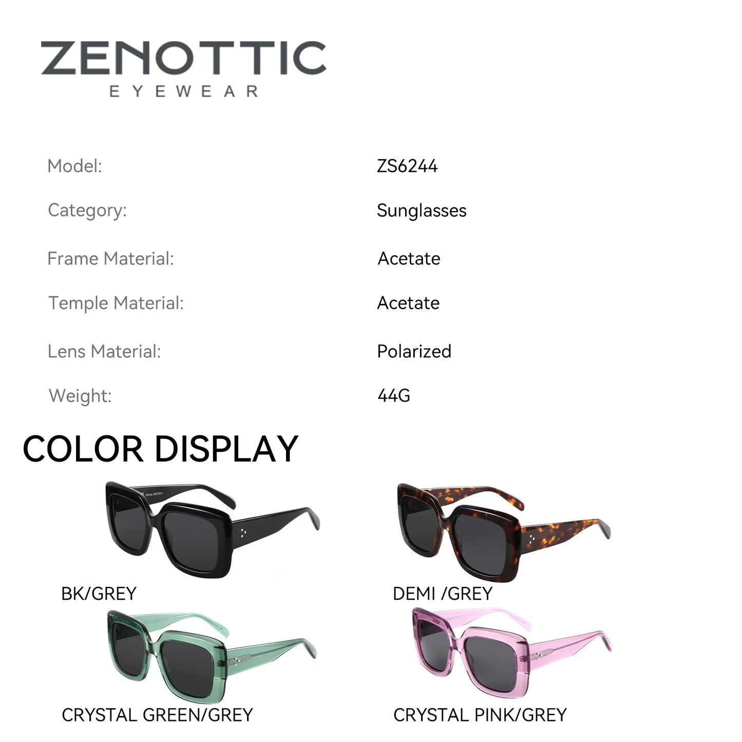 ZENOTTIC Acetate Sunglasses New Uv400 Fashion Square