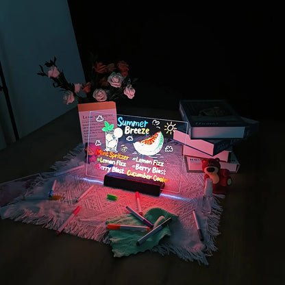 LED Note Board DIY Acrylic Night Light 7 Pens Drawing Board
