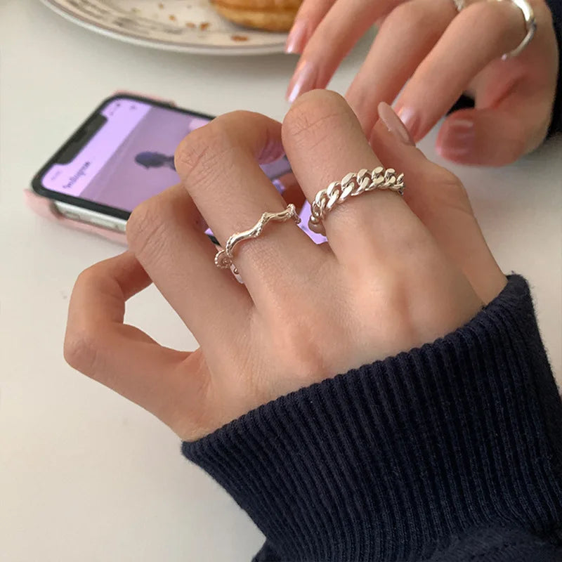 VENTFILLE 925 Sterling Silver Finger Rings Hollow Chain