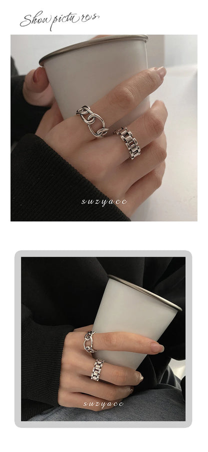 VENTFILLE 925 Sterling Silver Finger Rings Hollow Chain