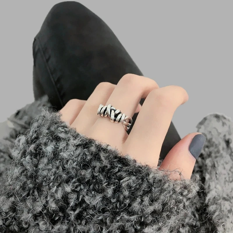 VENTFILLE 925 Sterling Silver Finger Rings Hollow Chain