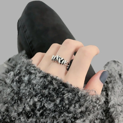 VENTFILLE 925 Sterling Silver Finger Rings Hollow Chain