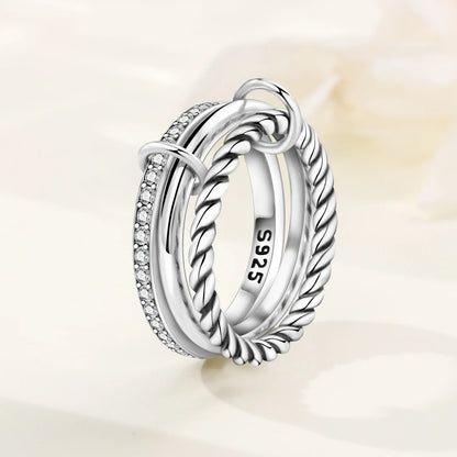 925 Sterling Silver Three-Ring Stackable Ring for Women