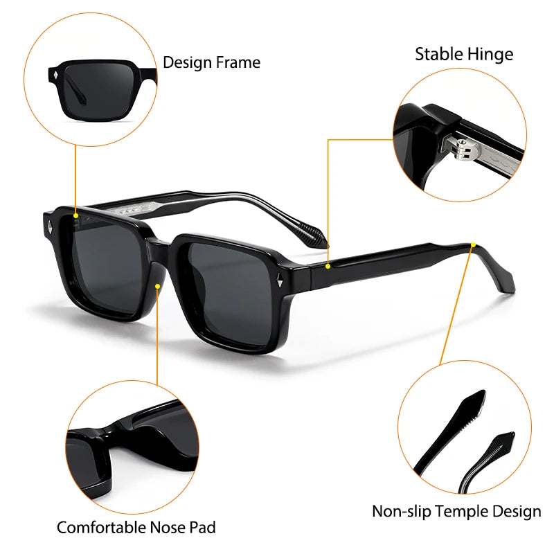 Vintage Men's Square Sunglasses Brand Design Temple