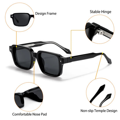 Vintage Men's Square Sunglasses Brand Design Temple