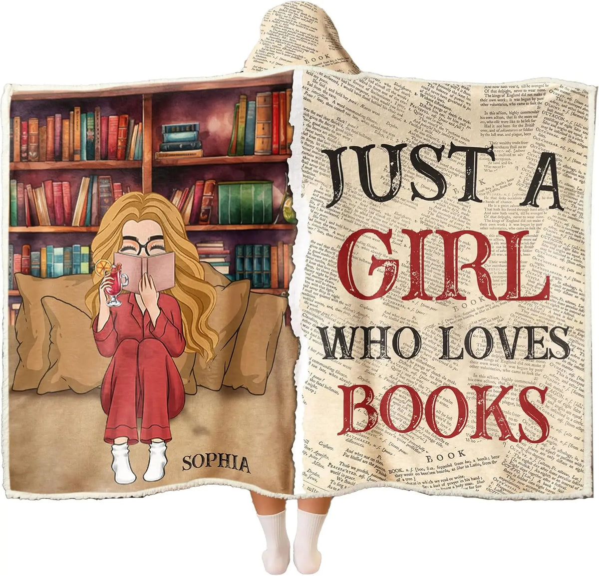 Personalized Wearable Hooded Blanket, Book Lovers Gifts