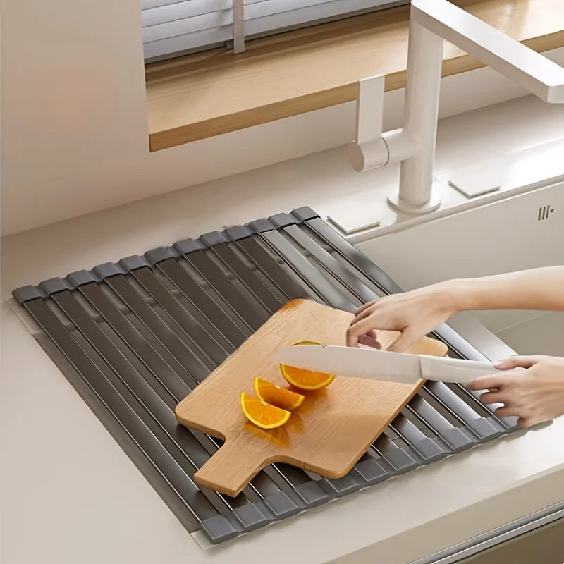 Foldable Heavy Duty Roll-Up Dish Drainer - Space Saving