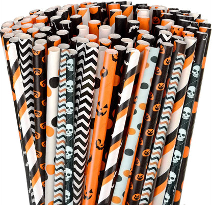 25/50/100pcs Halloween Theme Disposable Paper Straws
