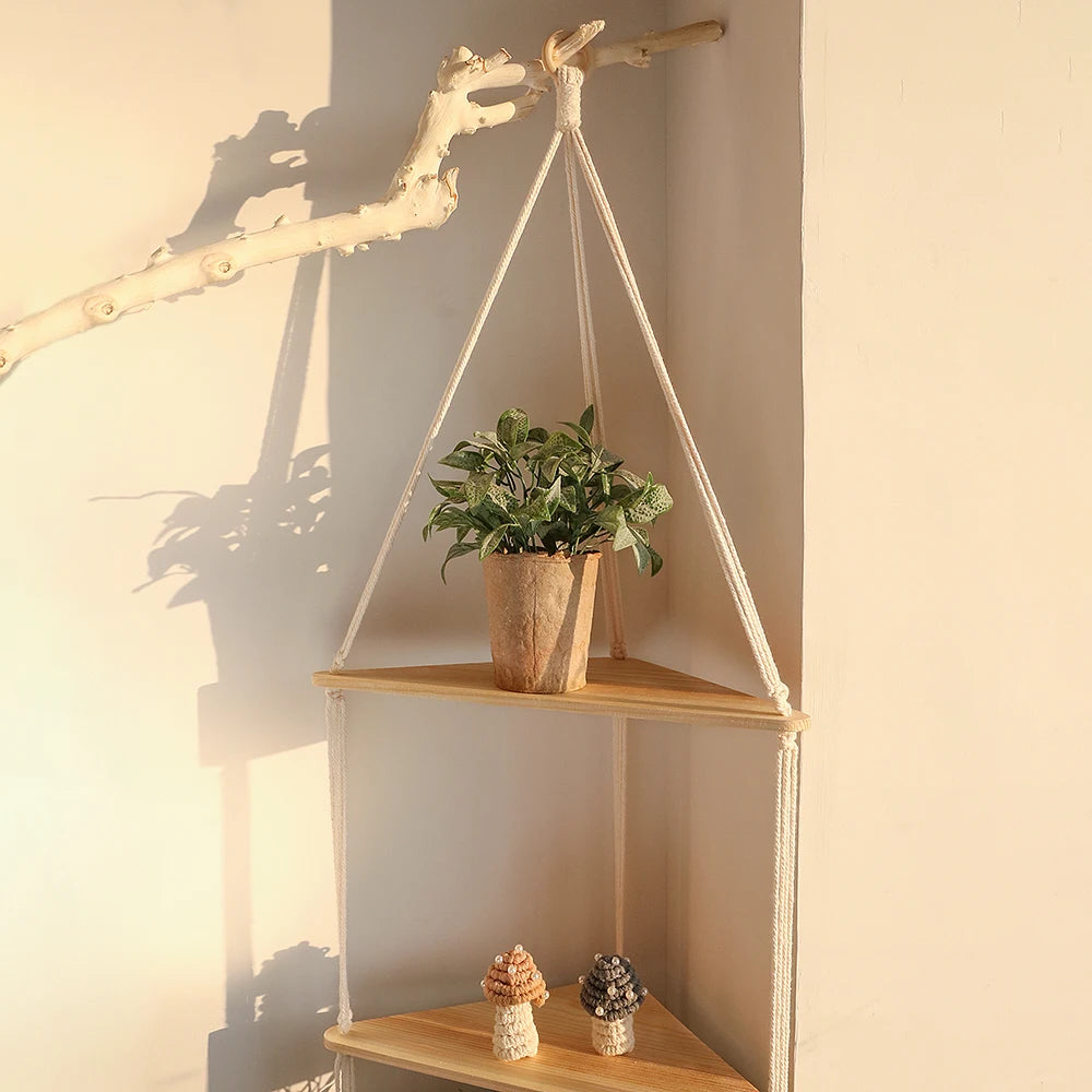 Floating Wall Shelf Wood Triangle Corner Display Stand