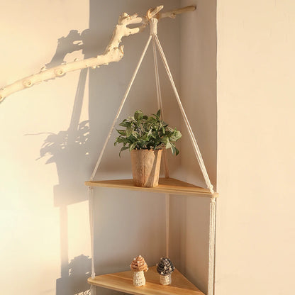Floating Wall Shelf Wood Triangle Corner Display Stand