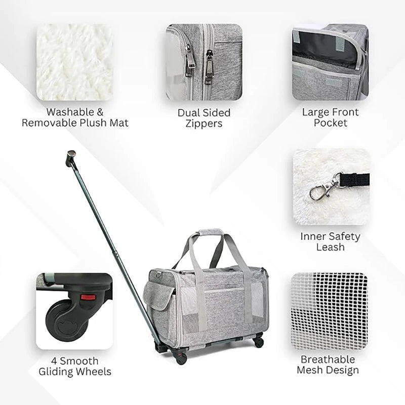 Pet Carrier with Wheels for Dogs Rolling Pet Carrier
