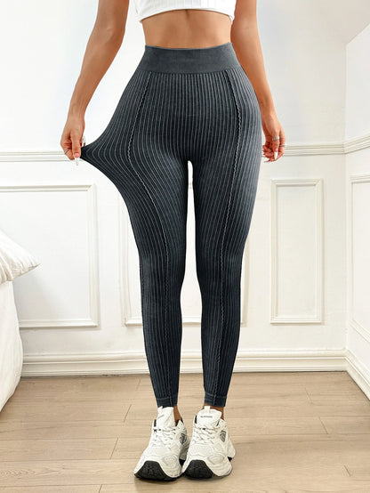 Ladies Sand Wash Ribbed V Back Yoga Leggings Gym