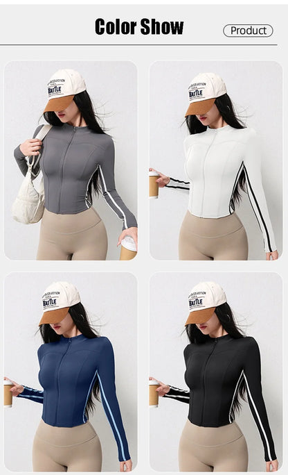 Cloud Hide Front Zipper Sports Jacket for Woman Long Sleeve