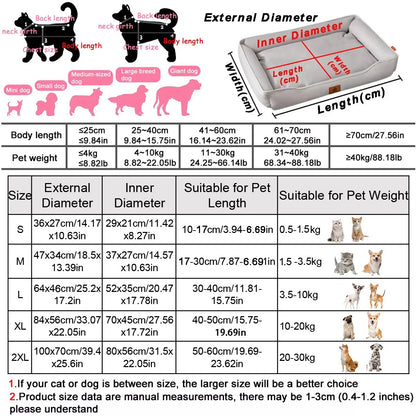 Four Season Square Dog Bed for Large Dog Mattress Bite-resistant Cat Bed