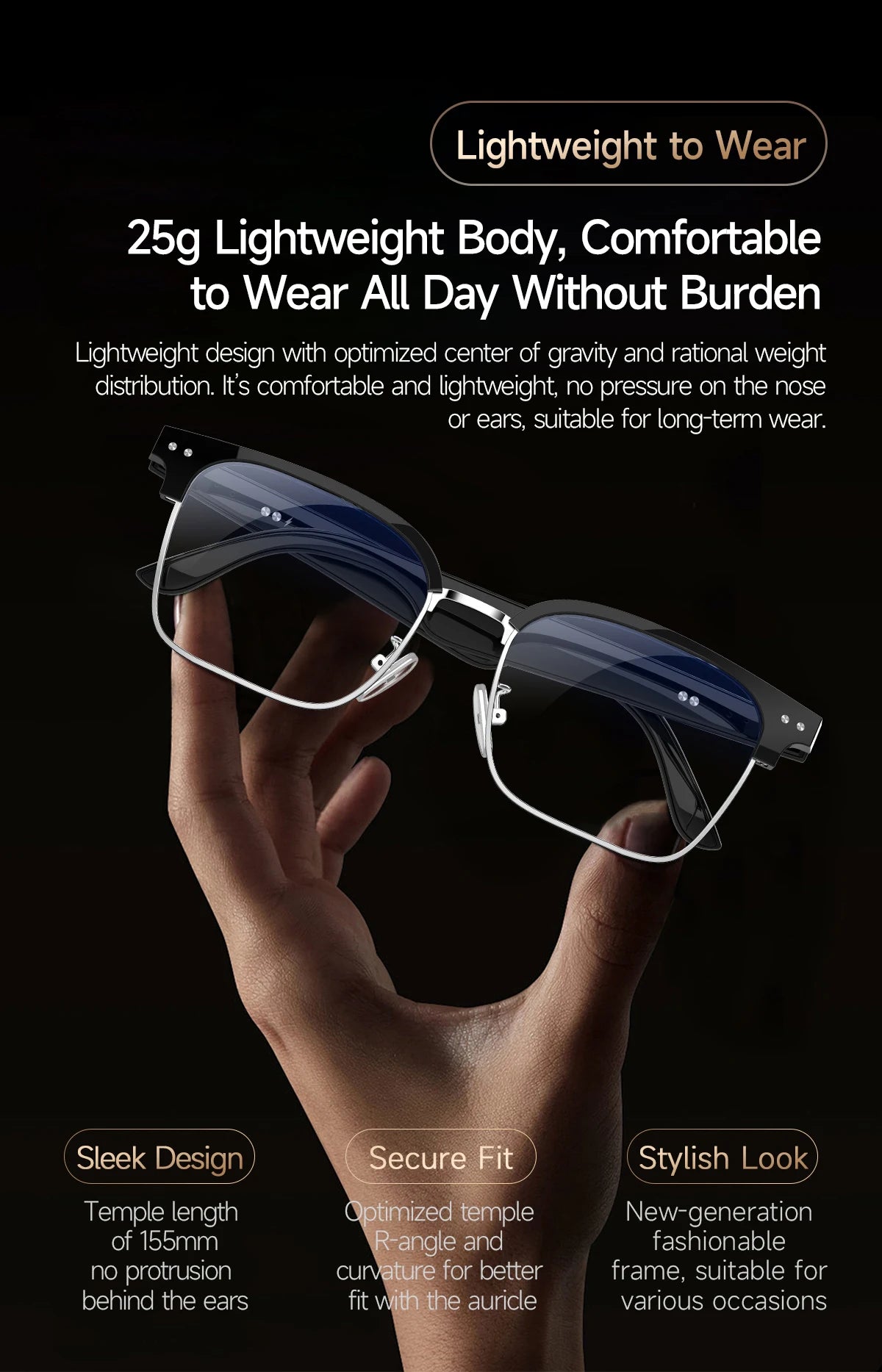 New Business Style Smart Glasses W100D Bluetooth Call AI