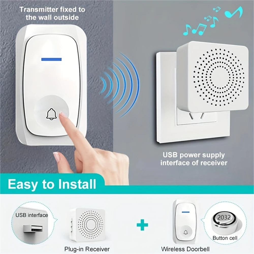 USB Wireless Doorbell Waterproof Welcome Chime Home Door Bell