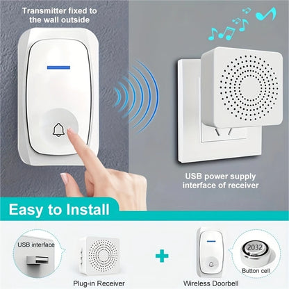 USB Wireless Doorbell Waterproof Welcome Chime Home Door Bell