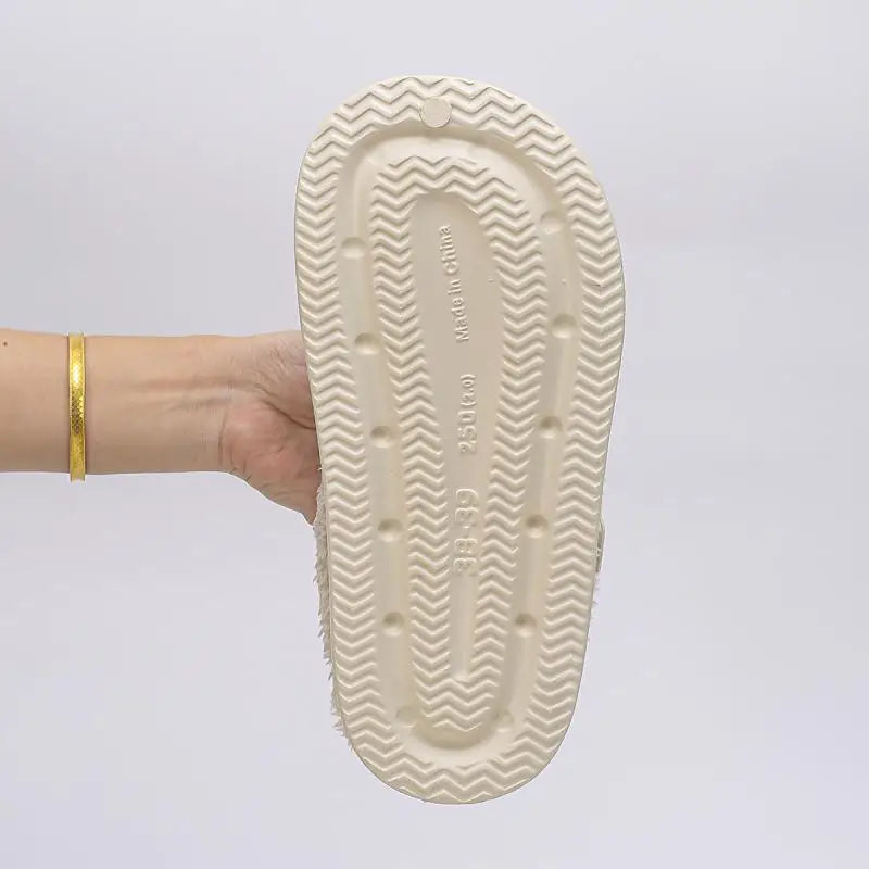 Waterproof Eva Furry Mules Slippers Women Winter Metal Buckle