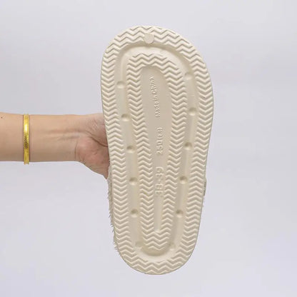 Waterproof Eva Furry Mules Slippers Women Winter Metal Buckle