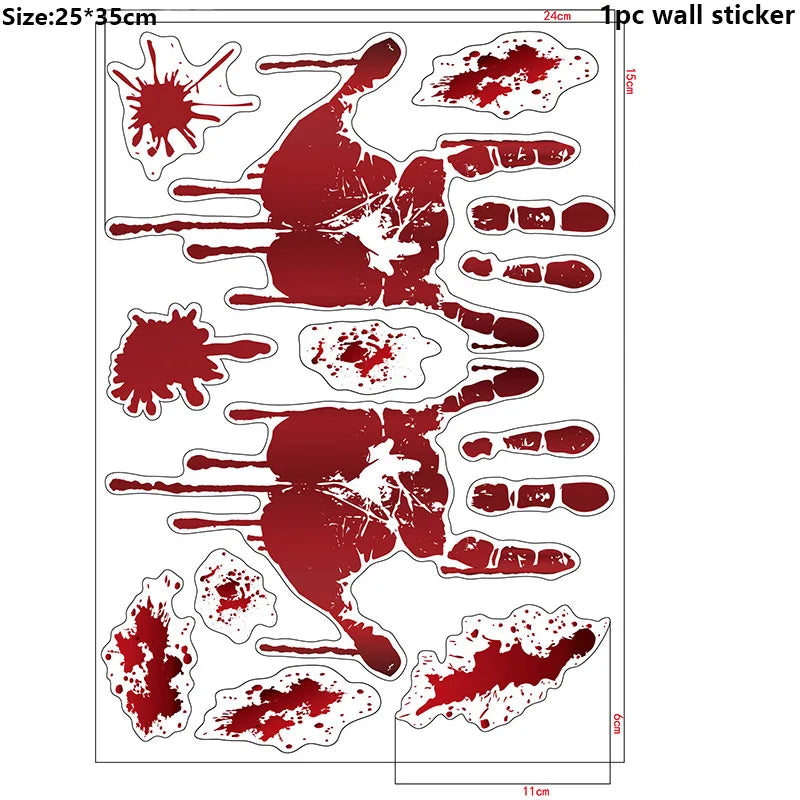 Halloween Wall Doors Windows Stickers Blood Handprint Footprint Skull Pattern