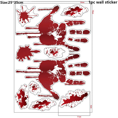 Halloween Wall Doors Windows Stickers Blood Handprint Footprint Skull Pattern