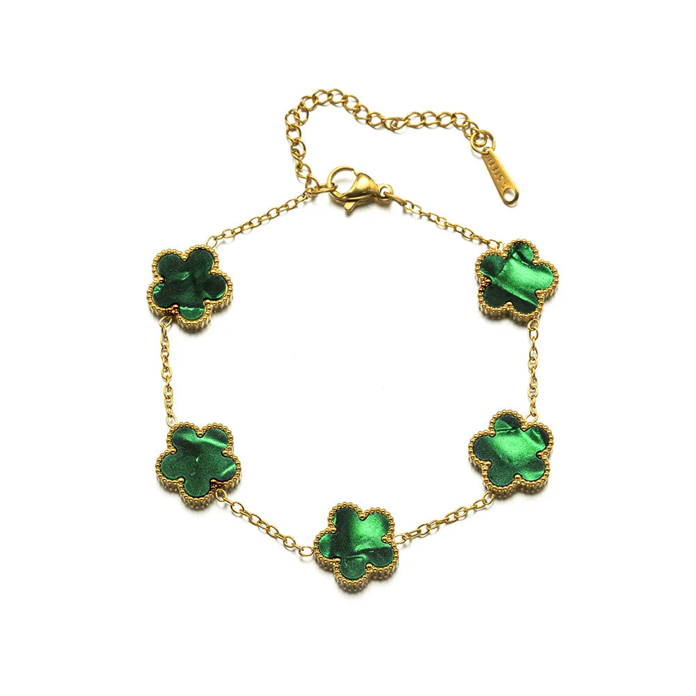 Adjustable Gold-Plated Stainless Steel Plant Flower Bracelet