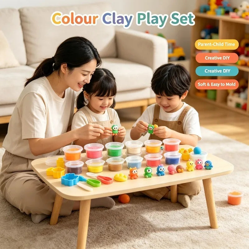 12 Colors Kids Playdough Set Clear Cup Safe Clay Dough