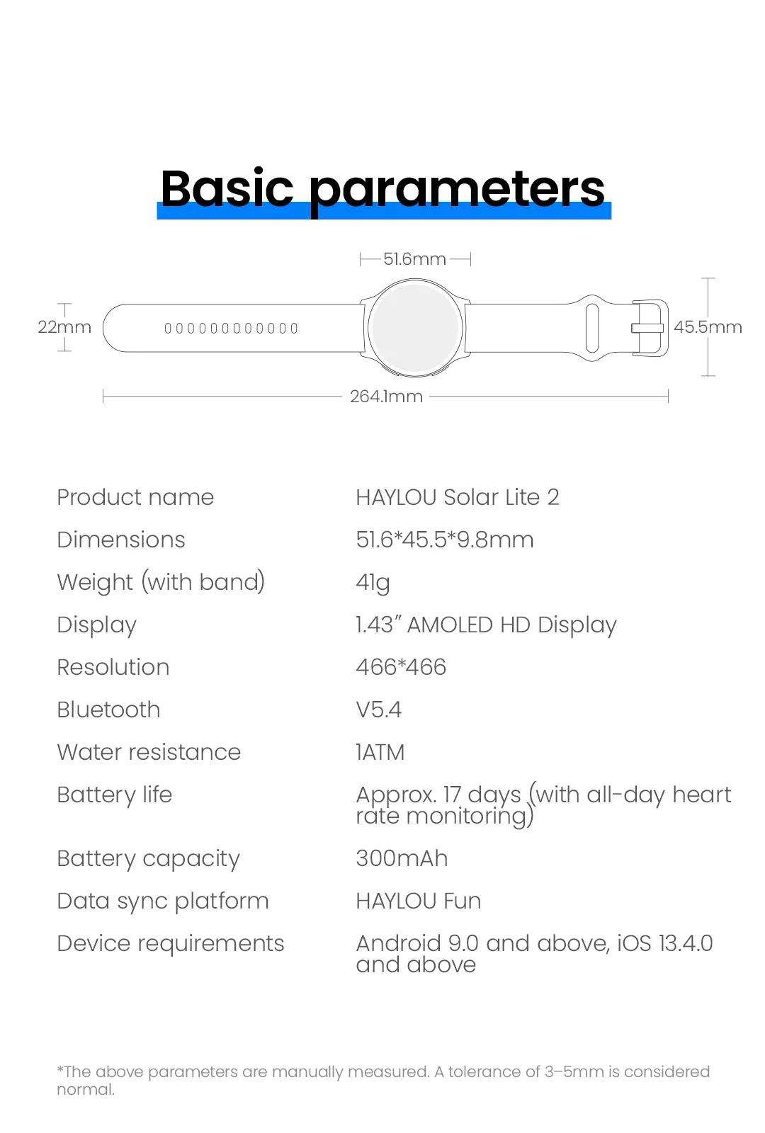 HAYLOU Solar Lite 2 Smartwatch 1.43'' AMOLED Display