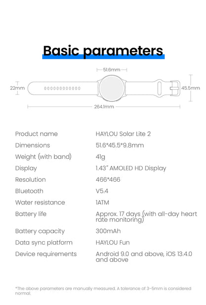 HAYLOU Solar Lite 2 Smartwatch 1.43'' AMOLED Display