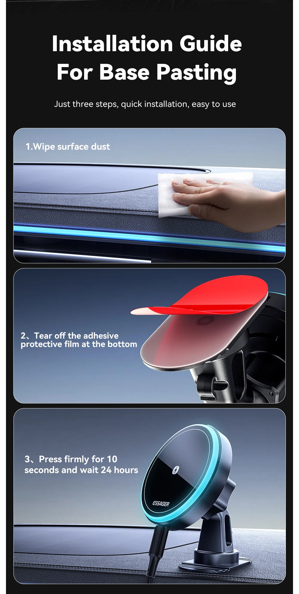 Essager Magnetic Car Phone Holder 15W Wireless Charger Stand