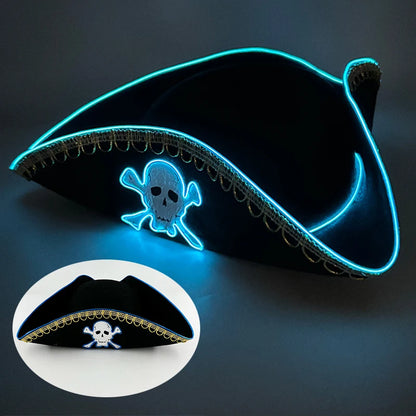 Halloween LED Black Pirate Hat For Adult Pirate Theme Party