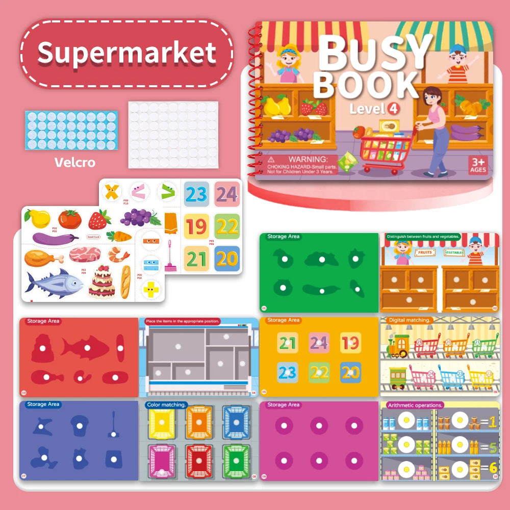 Children Quiet Busy Book 4 Themes Cartoon Travel Sticker