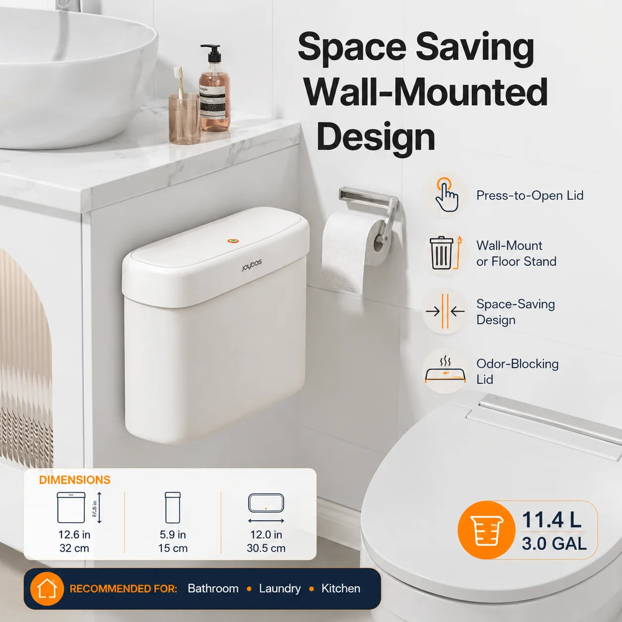 Wall Mounted Trash Can with Press-Top Lid