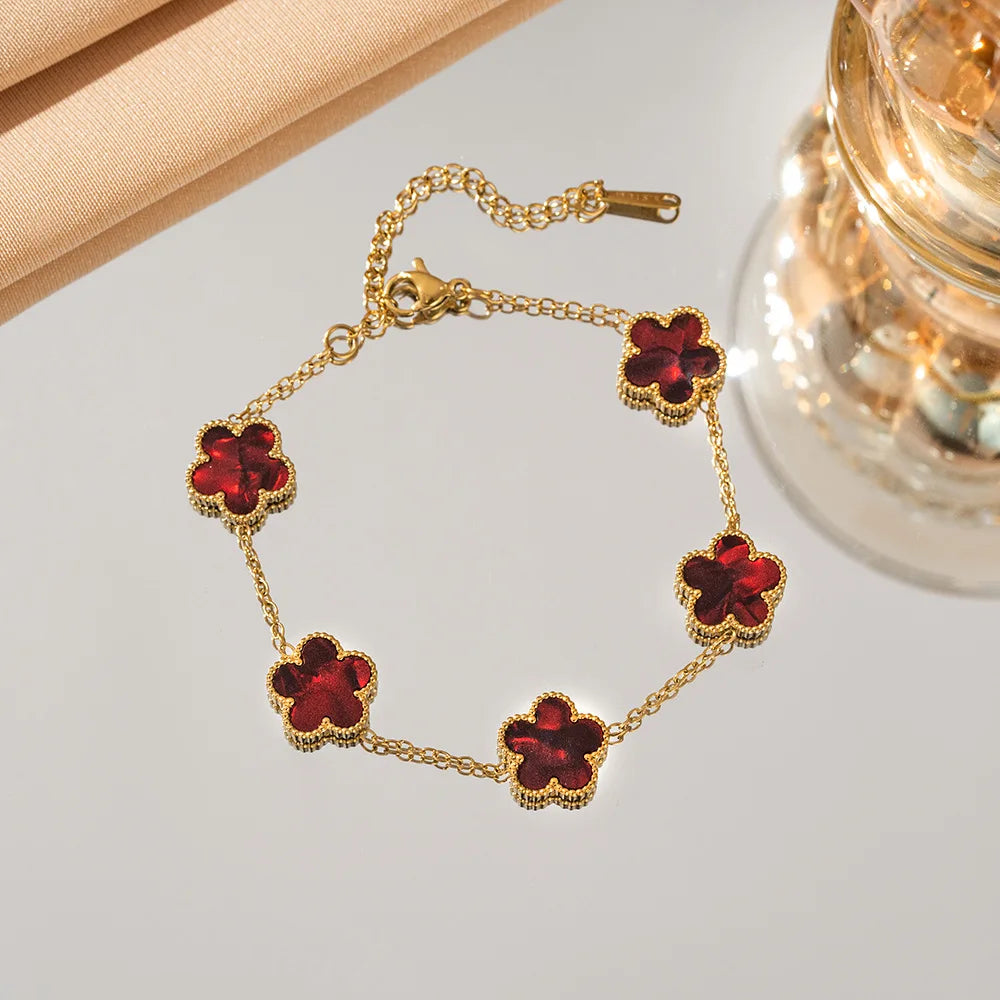 Adjustable Gold-Plated Stainless Steel Plant Flower Bracelet