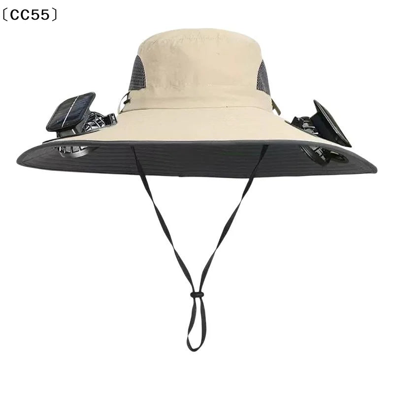 Large Size Quick Dry Bucket Hat With Solar Powered Fan USB Charging