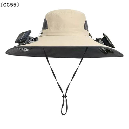 Large Size Quick Dry Bucket Hat With Solar Powered Fan USB Charging