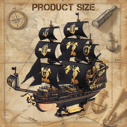 Seahorse Barque Wooden 3D Puzzle 1:100 Scale DIY Sailboat