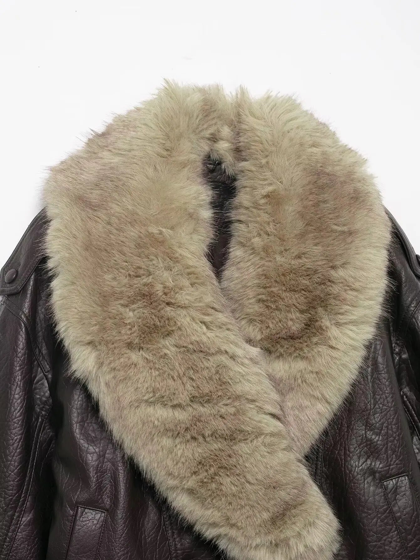 TFMLN Winter Women Loose Faux Leather Jacket