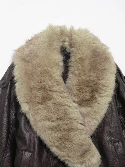 TFMLN Winter Women Loose Faux Leather Jacket