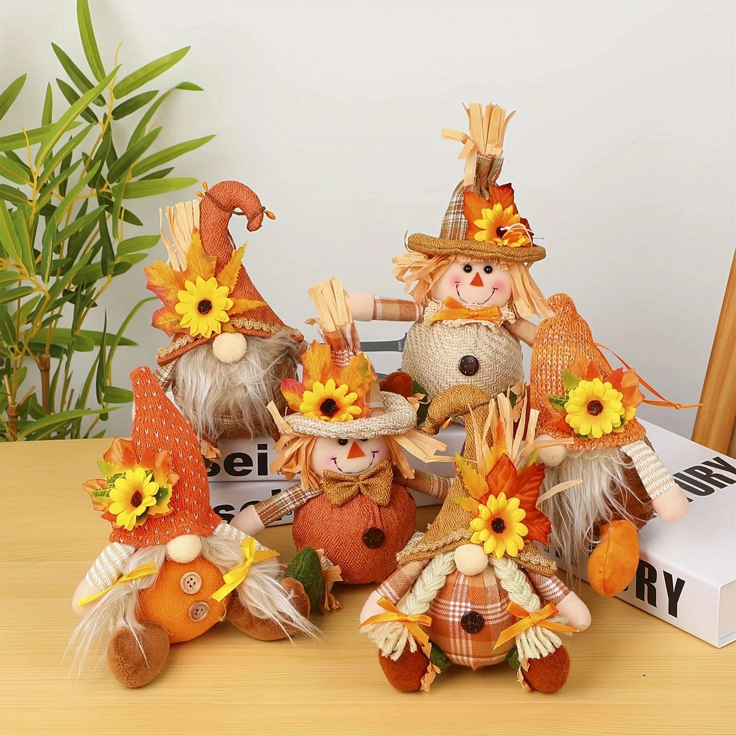 Rustic Autumn Harvest Scarecrow Decor, Plaid & Sunflower Accents for Thanksgiving,