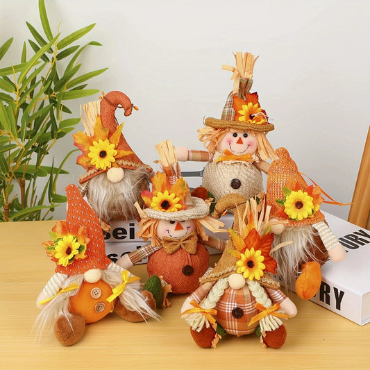 Rustic Autumn Harvest Scarecrow Decor, Plaid & Sunflower Accents for Thanksgiving,